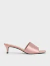 Charles & Keith - Satin Square-toe Kitten-heel Mules In Nude