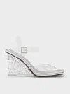 Charles & Keith - See-through Speckled-heel Ankle-strap Wedges In White