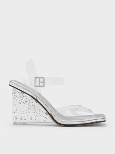 Charles & Keith - See-through Speckled-heel Ankle-strap Wedges In White