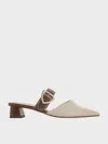 Charles & Keith - Sepphe Twill Metallic Buckle Pointed-toe Heeled Mules In Brown