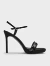 Charles & Keith - Sequinned Ankle-strap Stiletto Sandals In Black