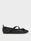 Charles & Keith - Sequinned Crossover Mary Jane Flats In Black
