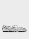 Charles & Keith - Sequinned Crossover Mary Jane Flats In Silver