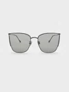 Charles & Keith - Shea Metallic-rim Square Sunglasses In Black