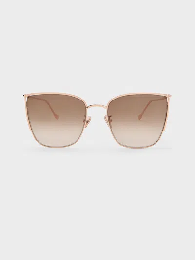 Charles & Keith - Shea Metallic-rim Square Sunglasses In Brown