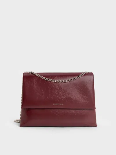 Charles & Keith - Sianna Chain-handle Shoulder Bag In Burgundy