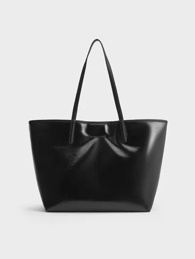 Charles & Keith - Sianna Crinkle-effect Reversible Tote Bag In Noir