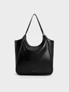 Charles & Keith - Sianna Crinkle-effect Slouchy Tote Bag In Black