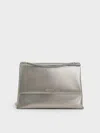 Charles & Keith - Sianna Metallic Crinkle-effect Chain-handle Shoulder Bag In Pewter