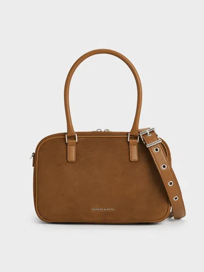 Charles & Keith - Sianna Recycled Suede Bowling Bag In Brown