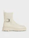 Charles & Keith - Side-buckle Ridged-sole Chelsea Boots In Chalk