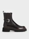 Charles & Keith - Side-buckle Ridged-sole Chelsea Boots In Dark Brown