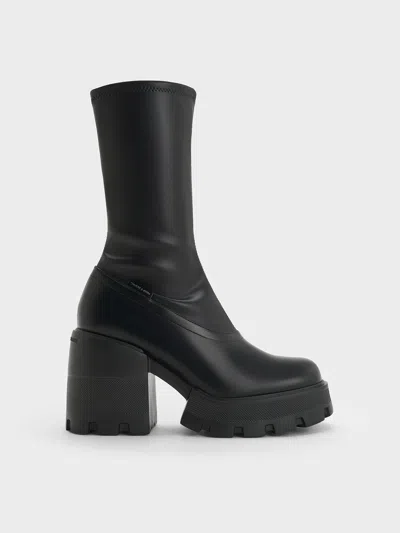 Charles & Keith - Side-zip Platform Calf Boots In Black