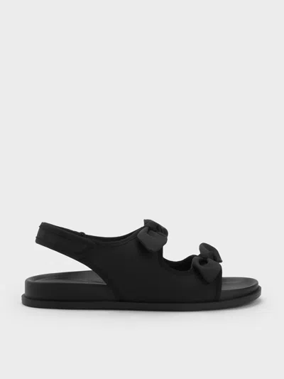Charles & Keith - Silk Knot-bow Double-strap Slingback Sandals In Black