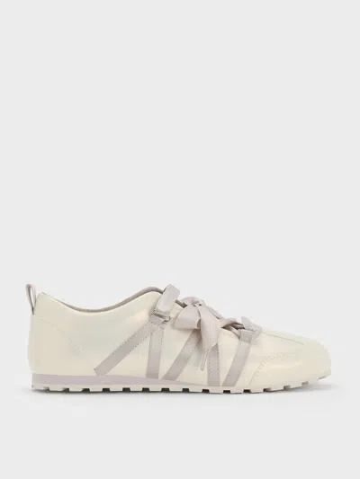 Charles & Keith - Silko Pearlescent Satin-lace Ballet Sneakers In White