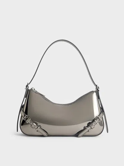 Charles & Keith - Sloane Metallic Shoulder Bag In Pewter