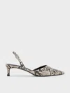 Charles & Keith - Snake-print Pointed-toe Slingback Kitten Heels In Animal Print Natural