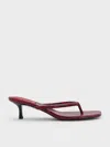 Charles & Keith - Snake-print Square-toe Kitten-heel Thong Sandals In Burgundy