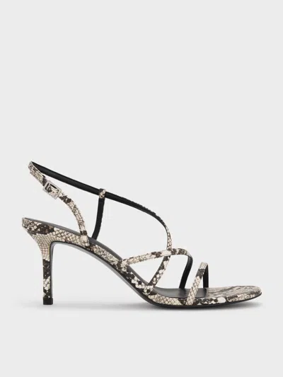 Charles & Keith - Snake-print Strappy Stiletto-heel Slingback Sandals In Brown