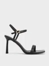 Charles & Keith - Square-toe Ankle-strap Heeled Sandals In Black