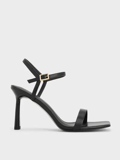 Charles & Keith - Square-toe Ankle-strap Heeled Sandals In Black
