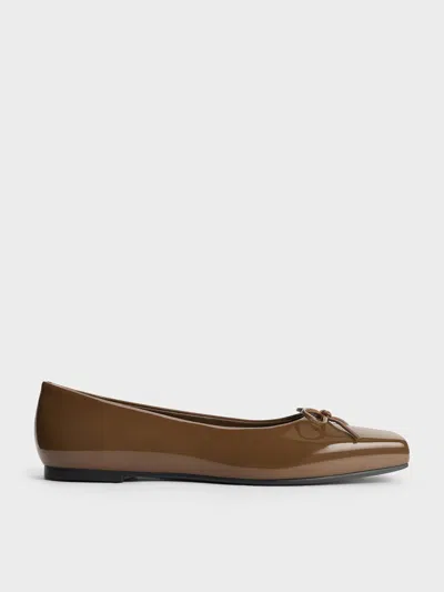 Charles & Keith - Square-toe Bow Ballet Flats In Brown