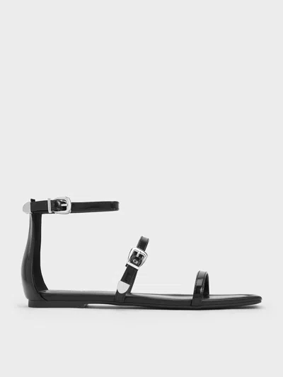 Charles & Keith - Square-toe Buckled Triple-strap Sandals In Black