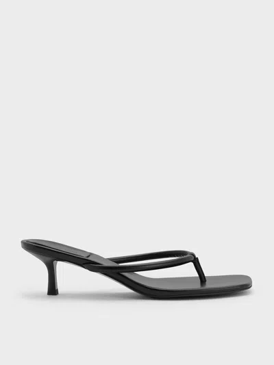 Charles & Keith - Square-toe Kitten-heel Thong Sandals In Black
