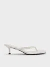 Charles & Keith - Square-toe Kitten-heel Thong Sandals In White