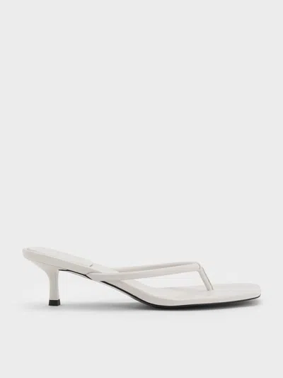 Charles & Keith - Square-toe Kitten-heel Thong Sandals In White