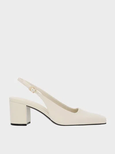 Charles & Keith - Square-toe Slingback Pumps In Chalk