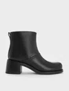 Charles & Keith - Stitch-trim Block-heel Ankle Boots In Black