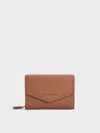 Charles & Keith - Stitch Trim Envelope Wallet In Chocolate