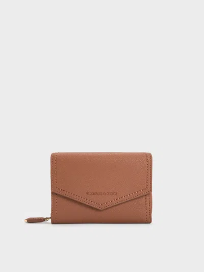 Charles & Keith - Stitch Trim Envelope Wallet In Chocolate