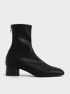 Charles & Keith - Stitch-trim Heeled Ankle Boots In Black