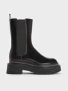 Charles & Keith - Stitch-trim Platform Mid-calf Chelsea Boots In Burgundy