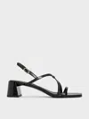 Charles & Keith - Strappy Block-heel Slingback Sandals In Black Box
