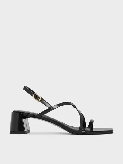 Charles & Keith - Strappy Block-heel Slingback Sandals In Black Box