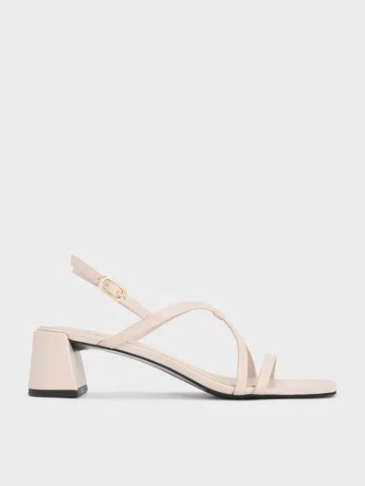 Charles & Keith - Strappy Block-heel Slingback Sandals In Cream