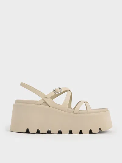 Charles & Keith Strappy Padded Flatforms In Beige