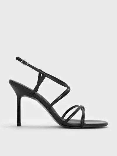 Charles & Keith - Strappy Crossover Trapeze-heel Sandals In Black