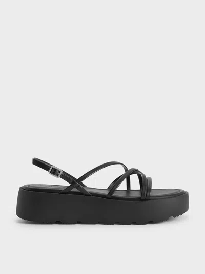 Charles & Keith - Strappy Ridged-sole Flatform Sandals In Black
