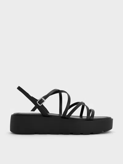 Charles & Keith - Strappy Ridged-sole Flatform Sandals In Black