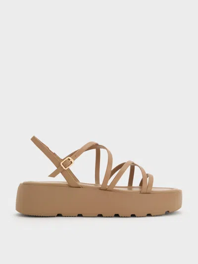 Charles & Keith - Strappy Ridged-sole Flatform Sandals In Brown