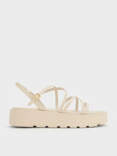 Charles & Keith - Strappy Ridged-sole Flatform Sandals In Neutral