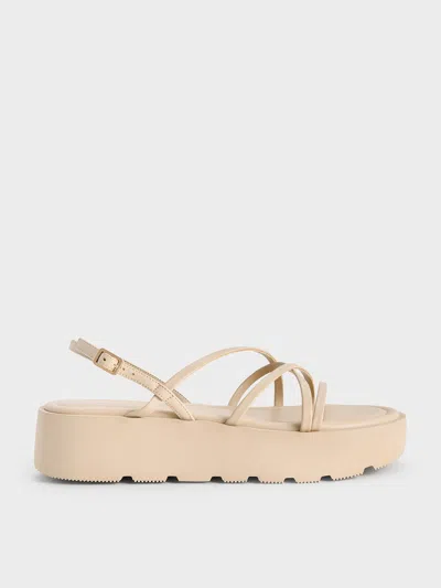 Charles & Keith - Strappy Ridged-sole Flatform Sandals In Taupe