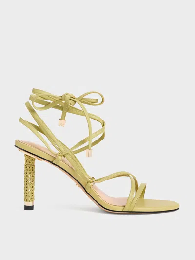 Charles & Keith - Strappy Woven-heel Tie-around Sandals In Lime