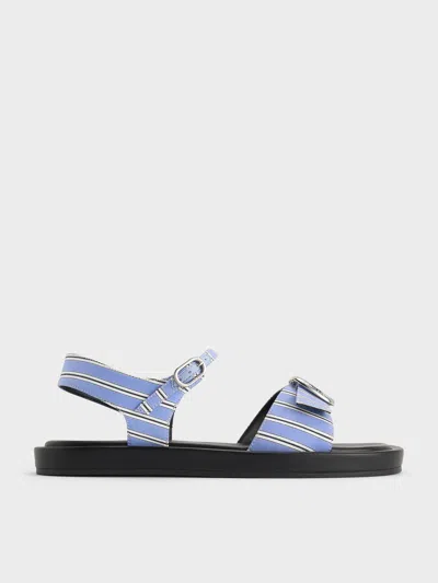 Charles & Keith - Striped Buckled Slingback Sandals In Blue