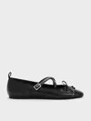 Charles & Keith - Studded Crossover-strap Mary Jane Flats In Black Box