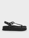 Charles & Keith - Studded Heart-embellished Thong Sandals In Black